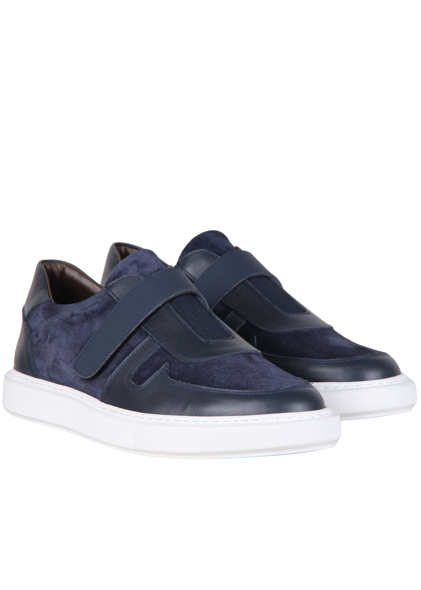 Темно-синие кроссовки из нубука и кожи