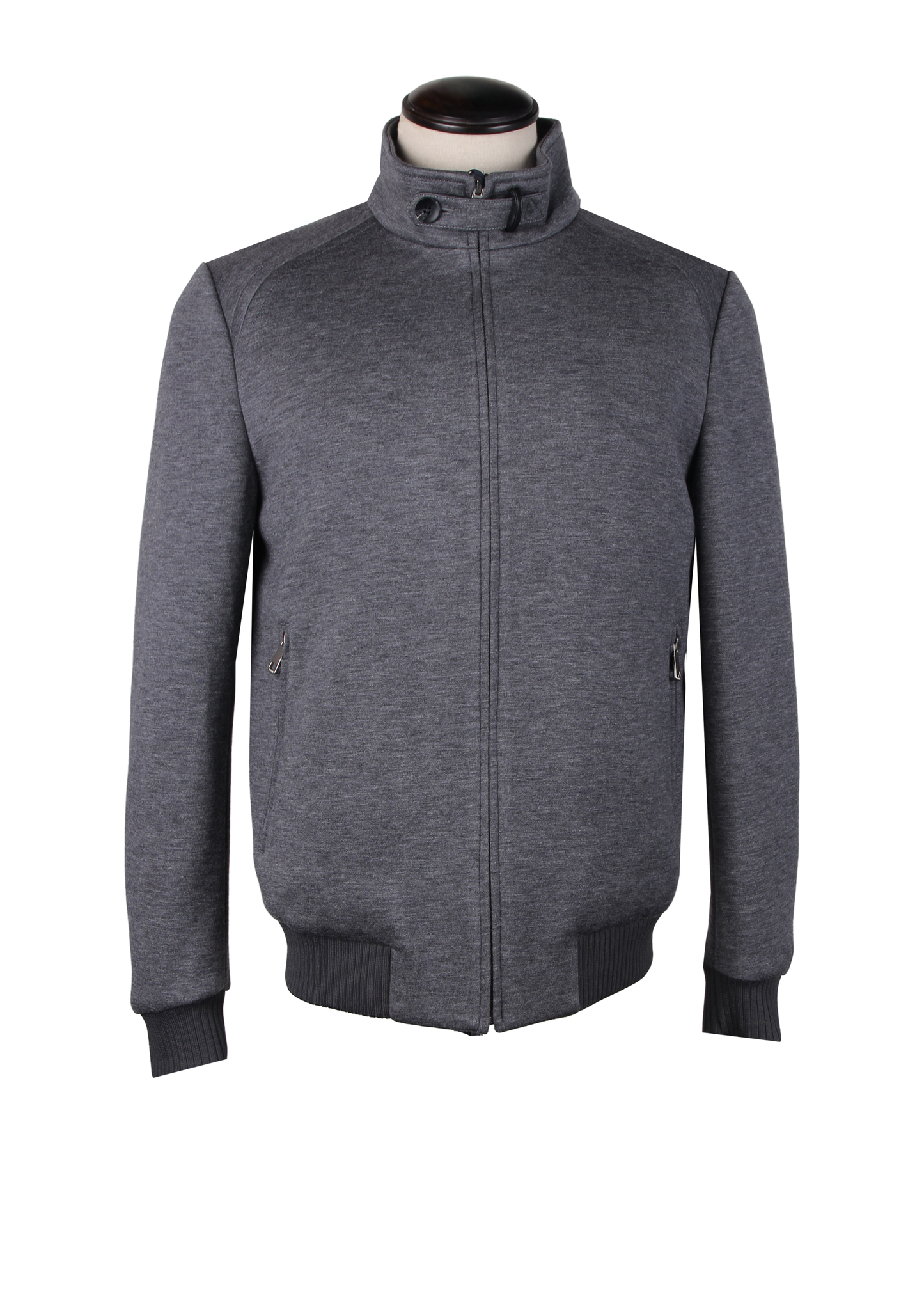 Серая куртка с высоким воротом и застежкой-молнией