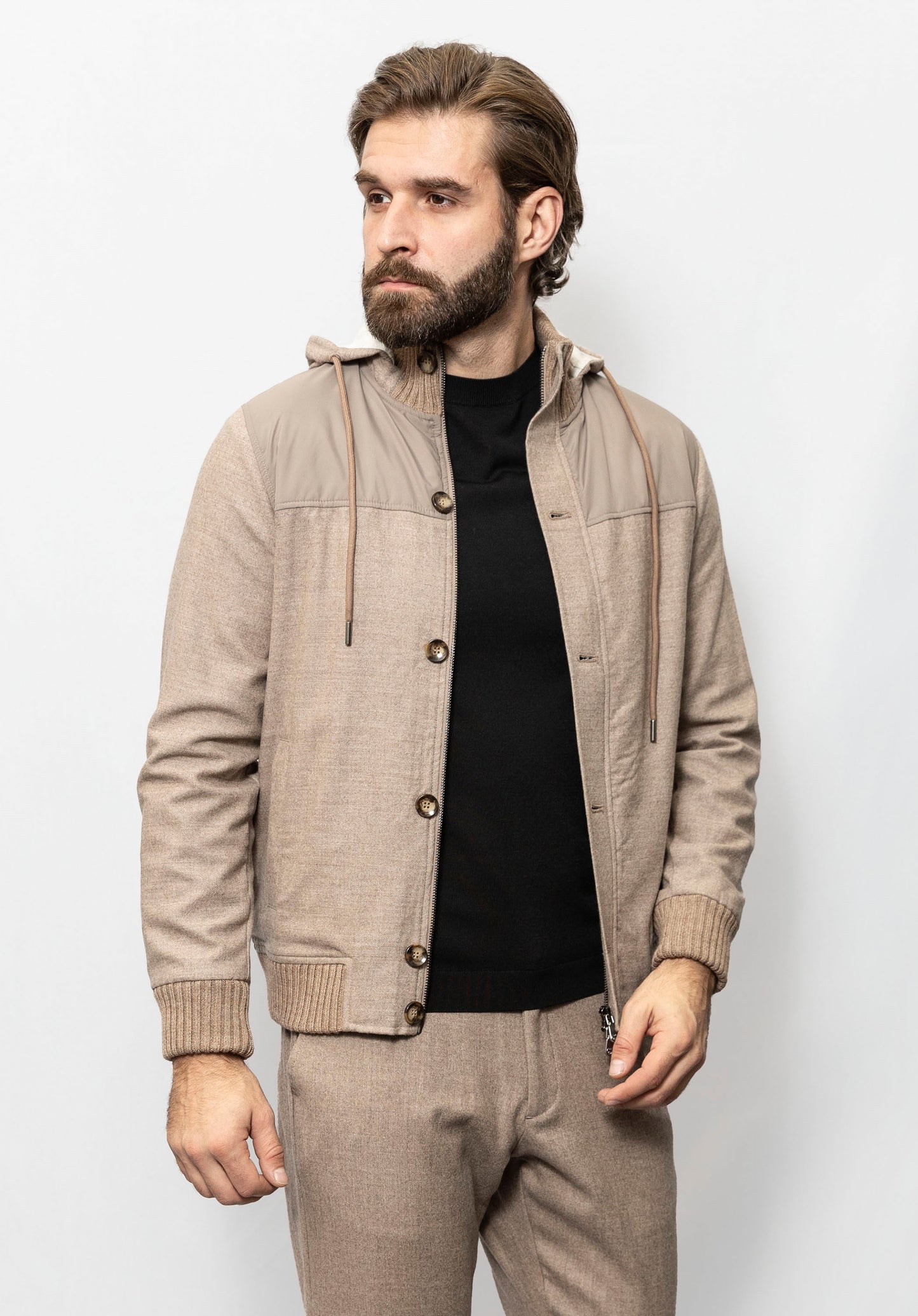 Beige hoodie bomber jacket