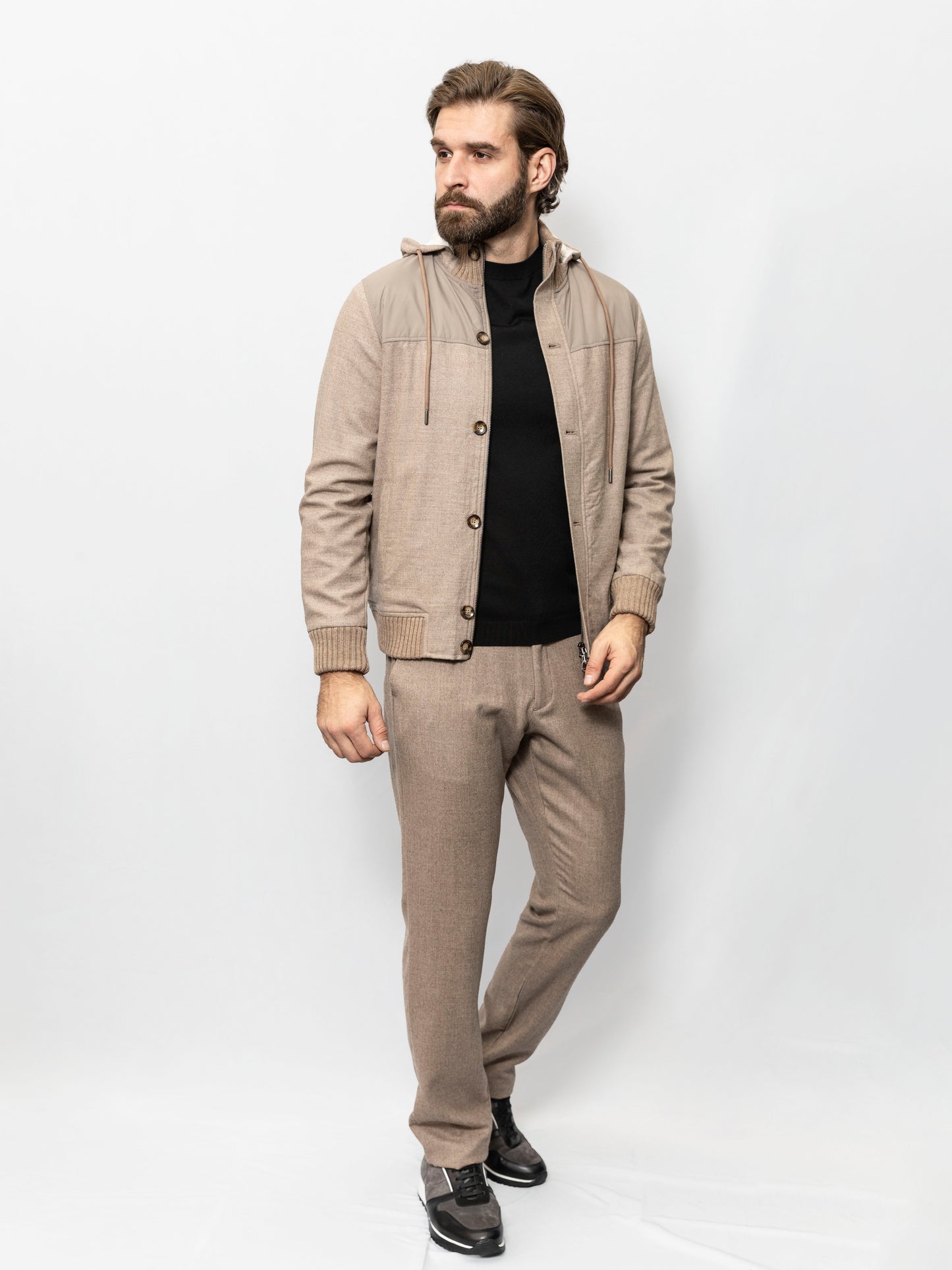 Beige hoodie bomber jacket