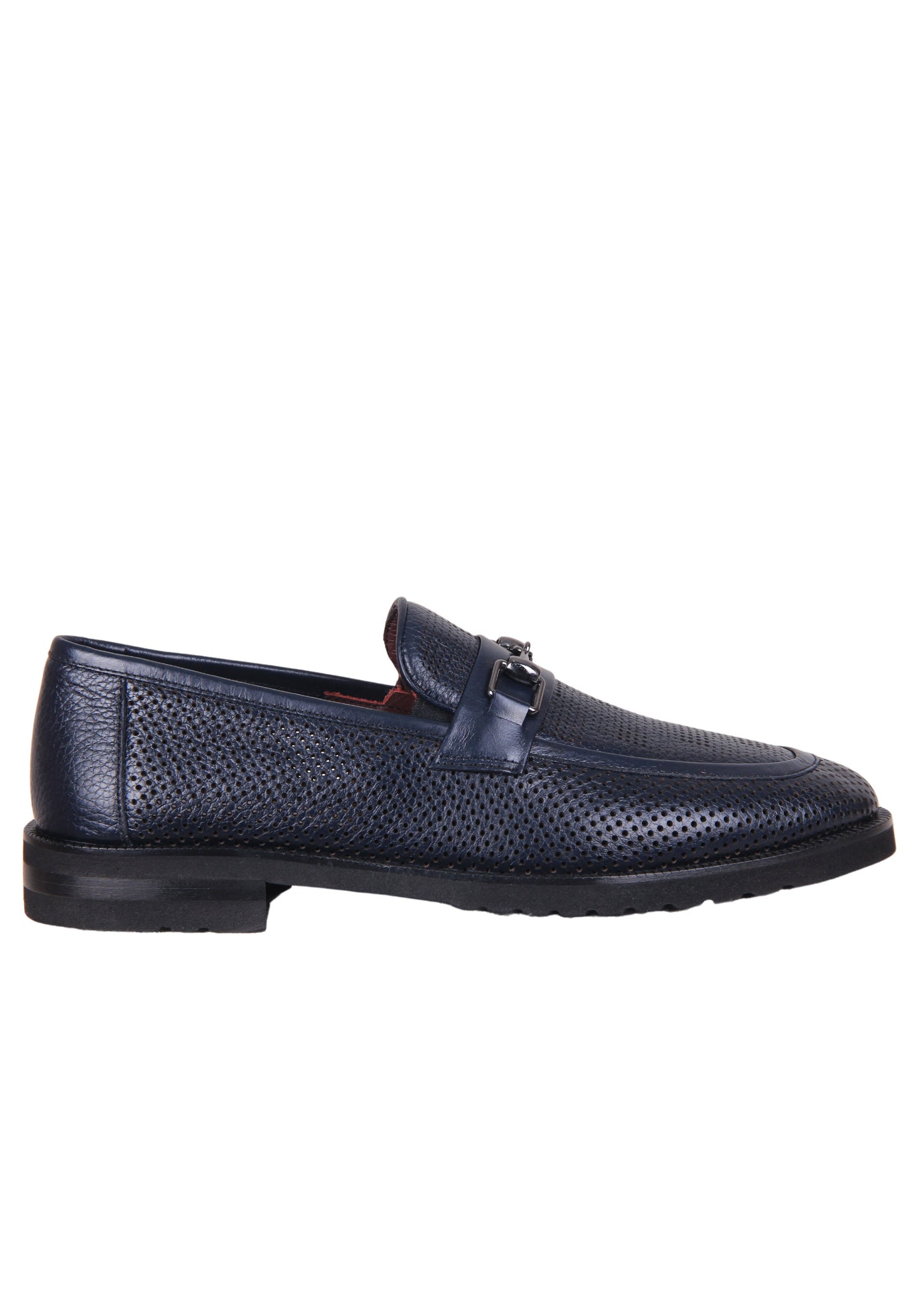 Italian leather perforated blue loafer