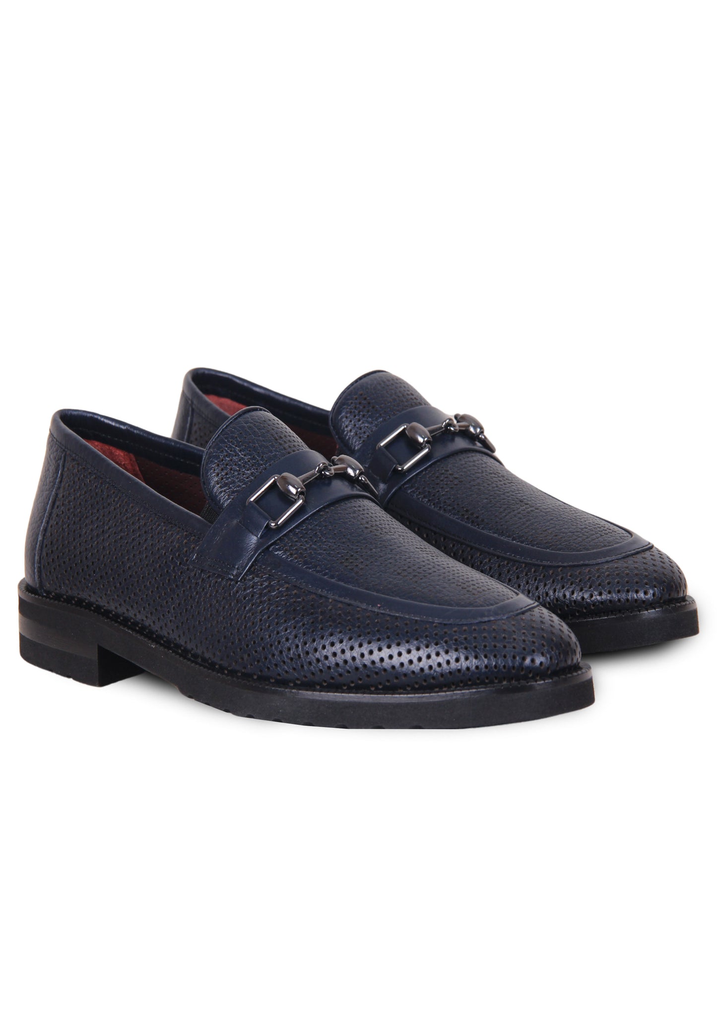 Italian leather perforated blue loafer