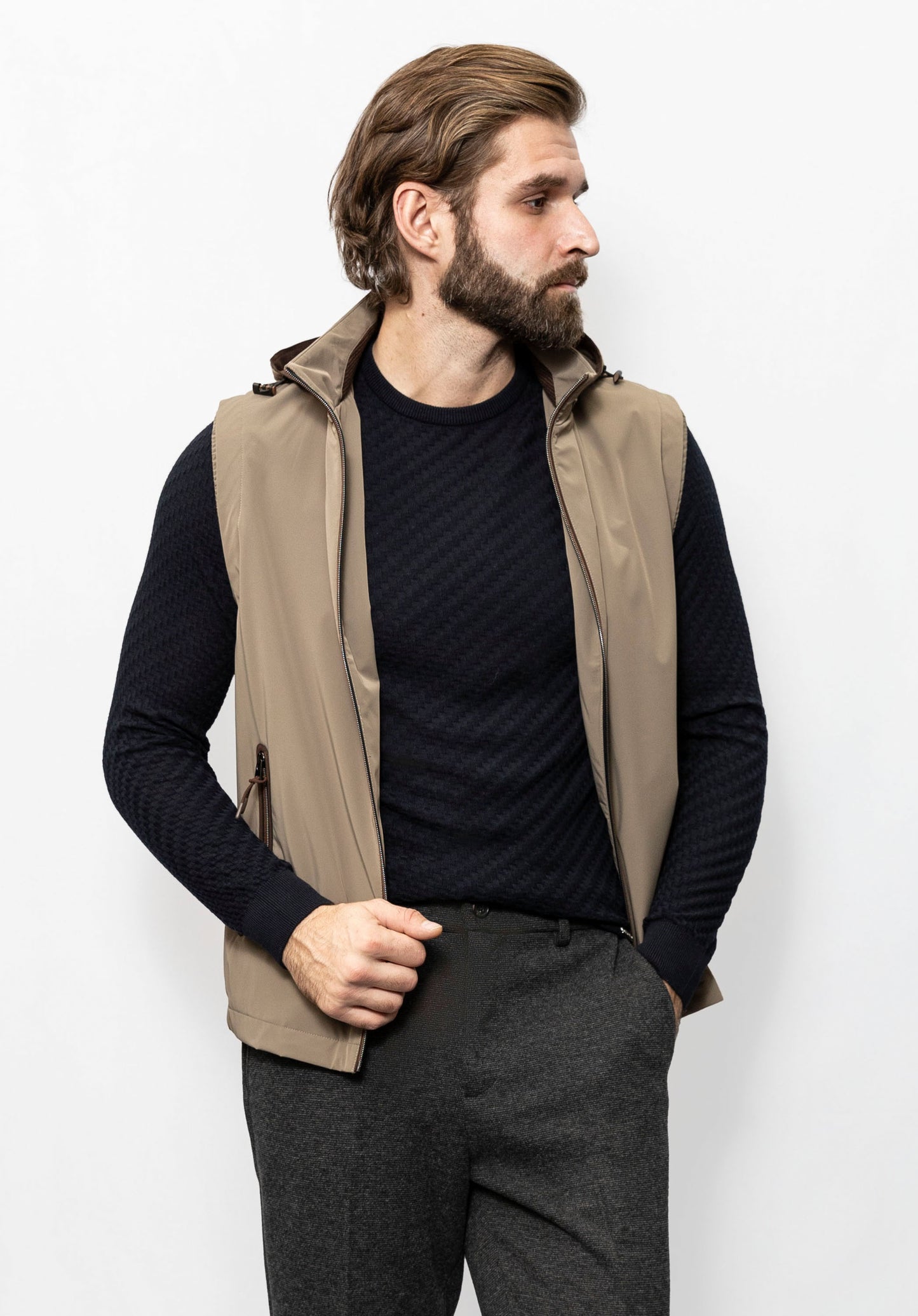 Beige hooded vest