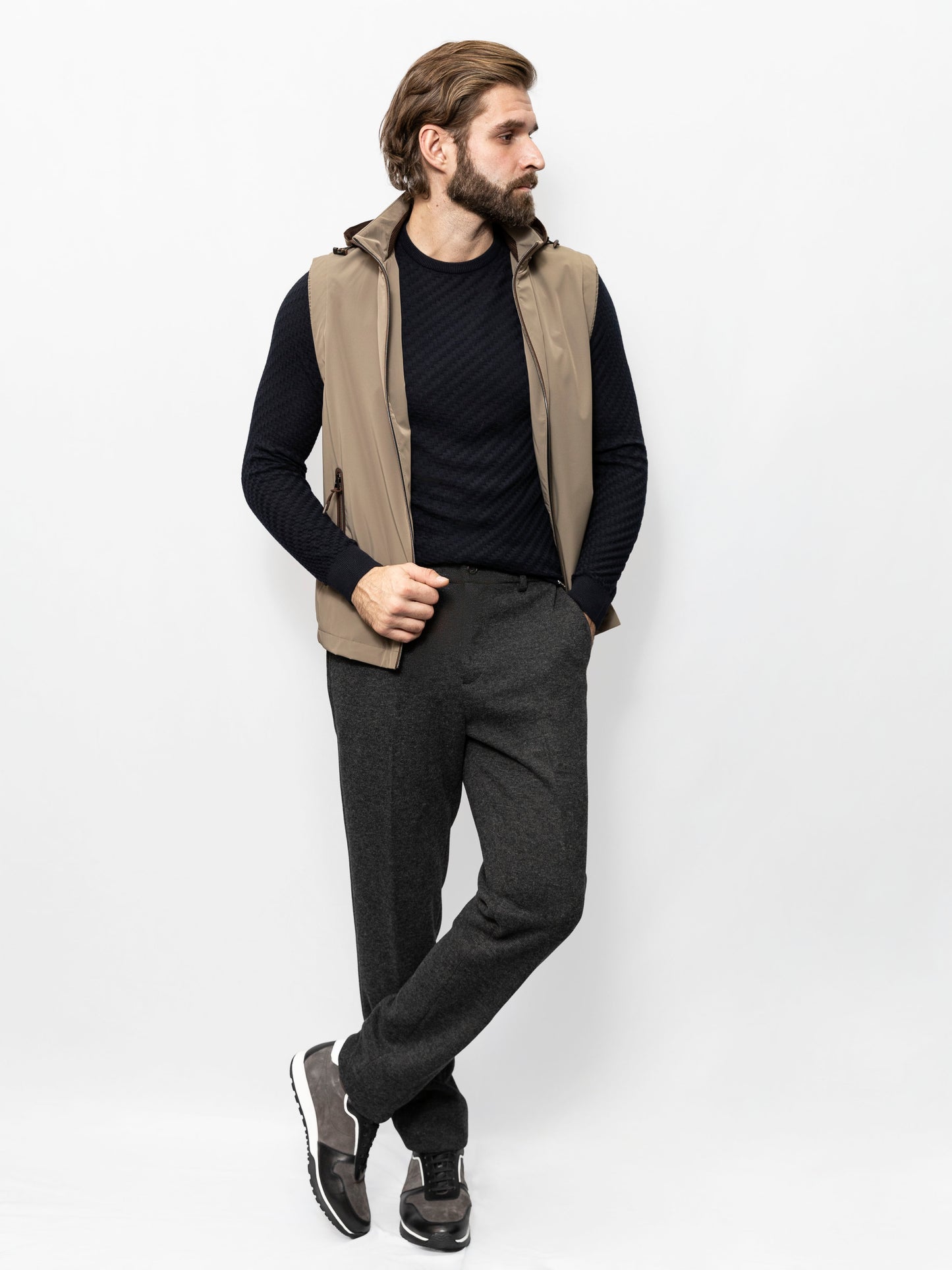 Beige hooded vest