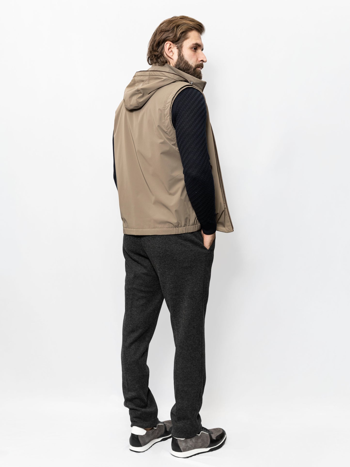 Beige hooded vest