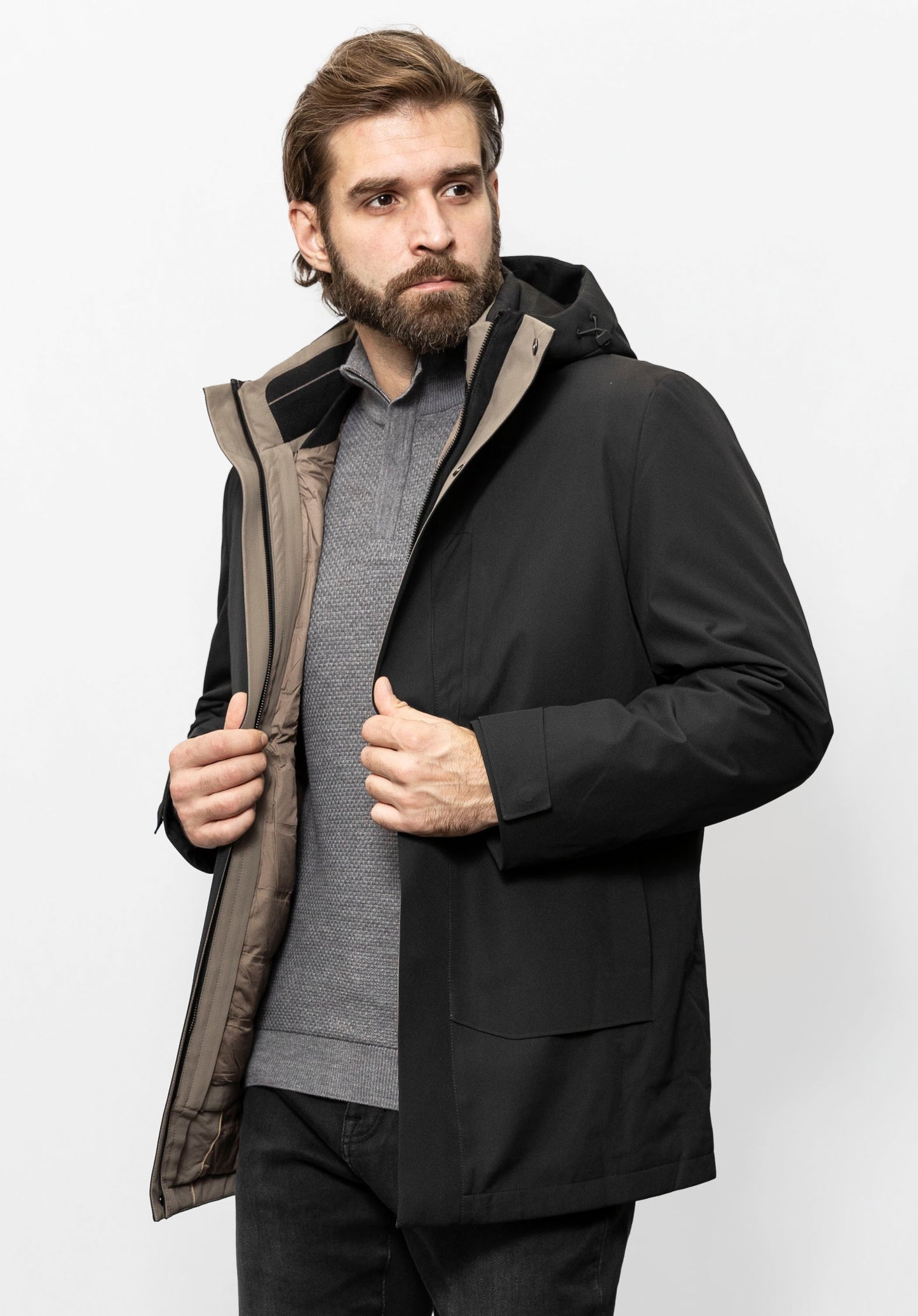 Black color Double Jacket with Inner Padded Vest